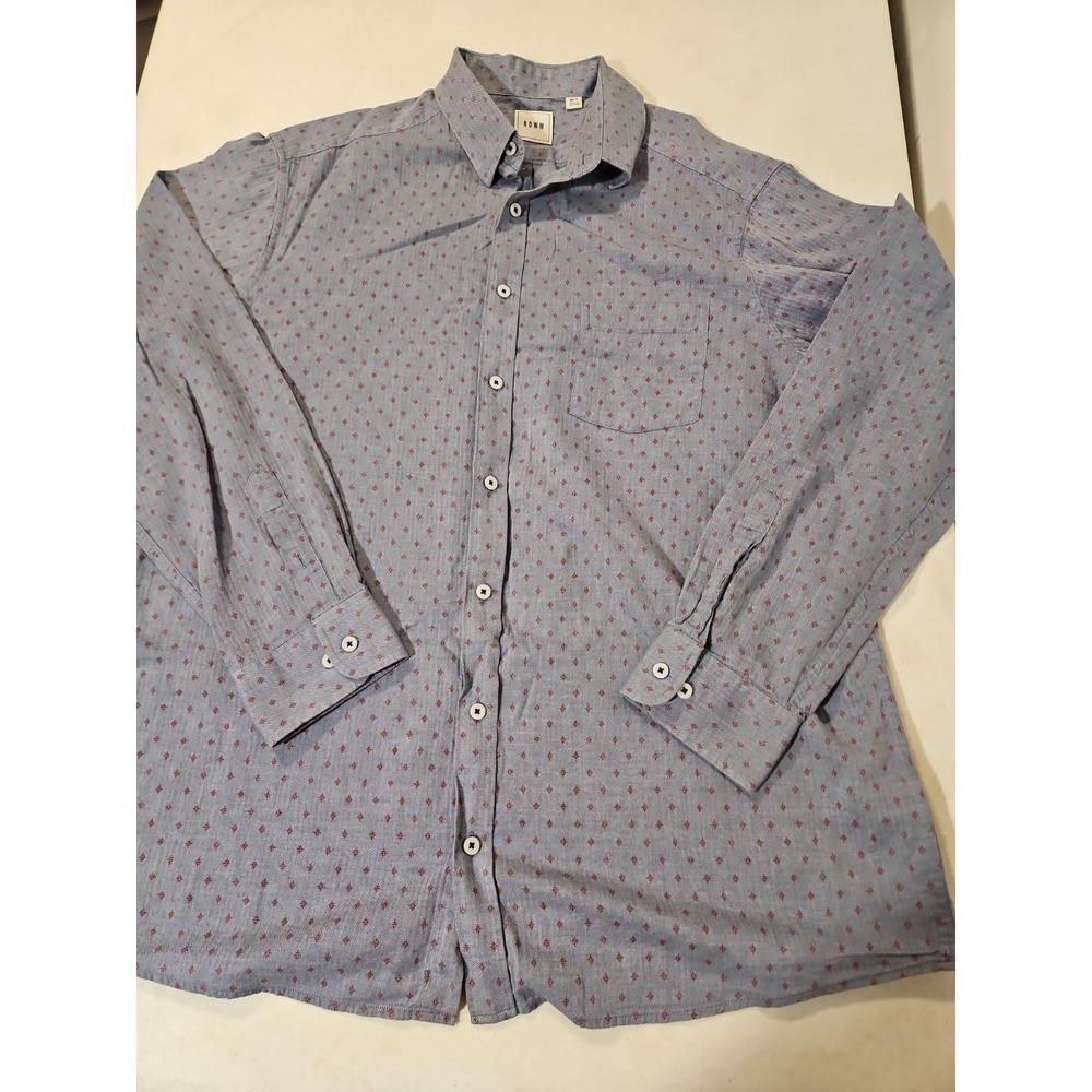 ROWM Button Down Shirt Mens Size XLT Blue Long Sleeve Pocket 100% Cotton (717